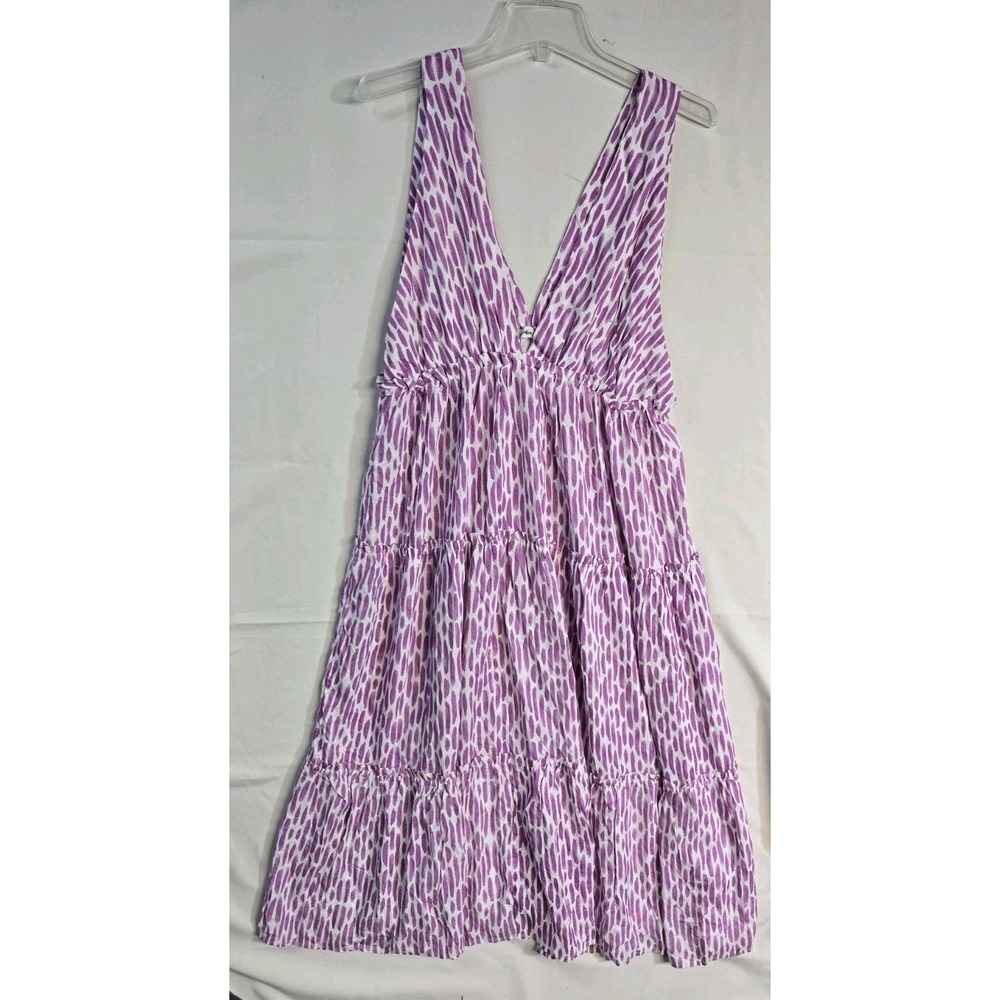 Salty Lemon Maxi Dress V Neck Tiered Casual Summer Dress Purple White Xl
